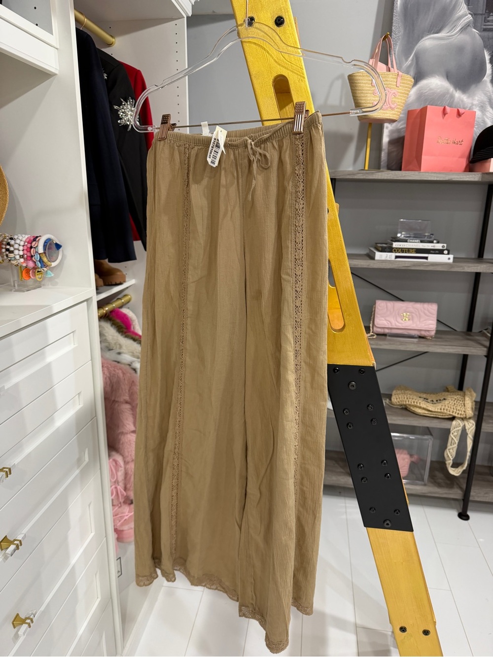 aerie Tan Crochet-Trim pants